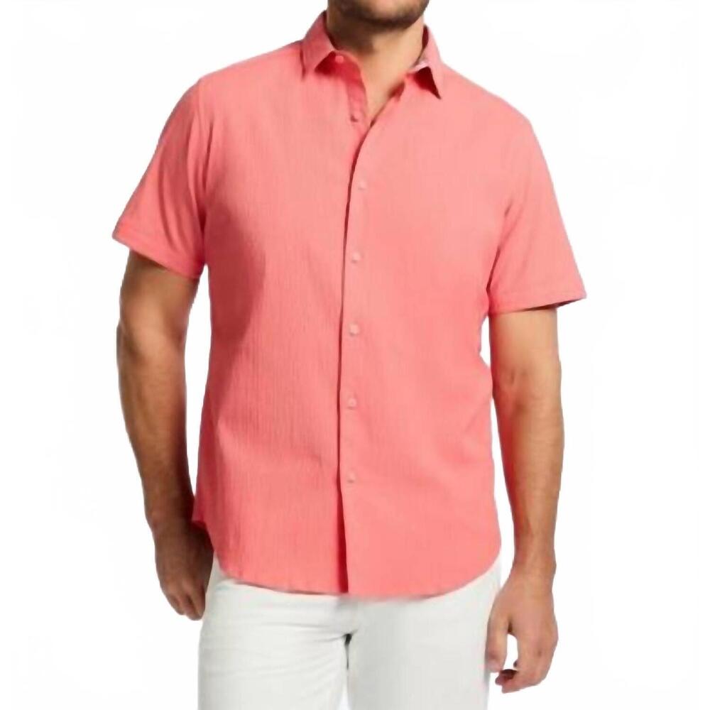 NEW ROBERT GRAHAM thresher short sleeve woven shirt in coral